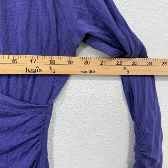 Soft Surroundings‎ Purple Ruched Drape Front Long Sleeve Top M Made in Turkey - Picture 8 of 10